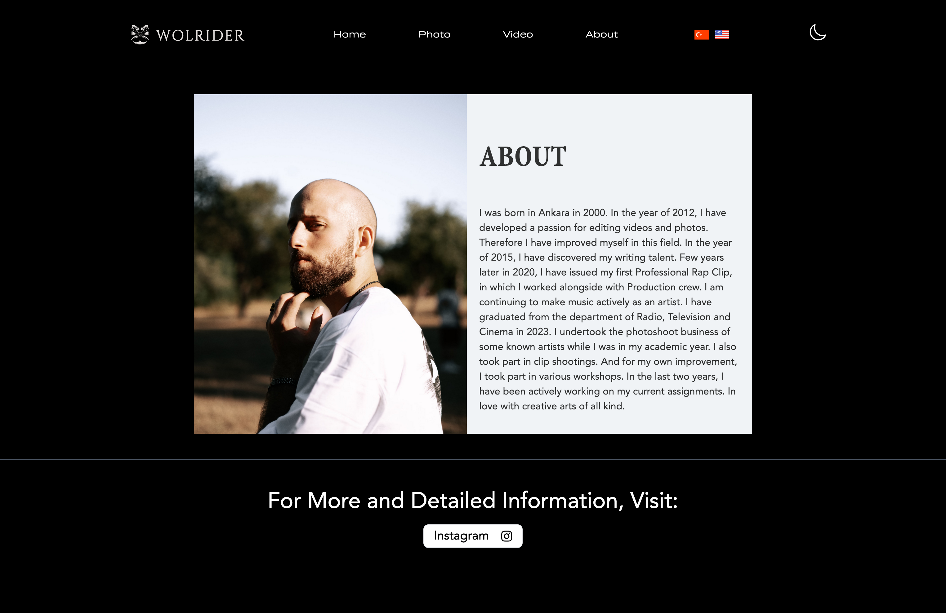 Wolrider about page screen