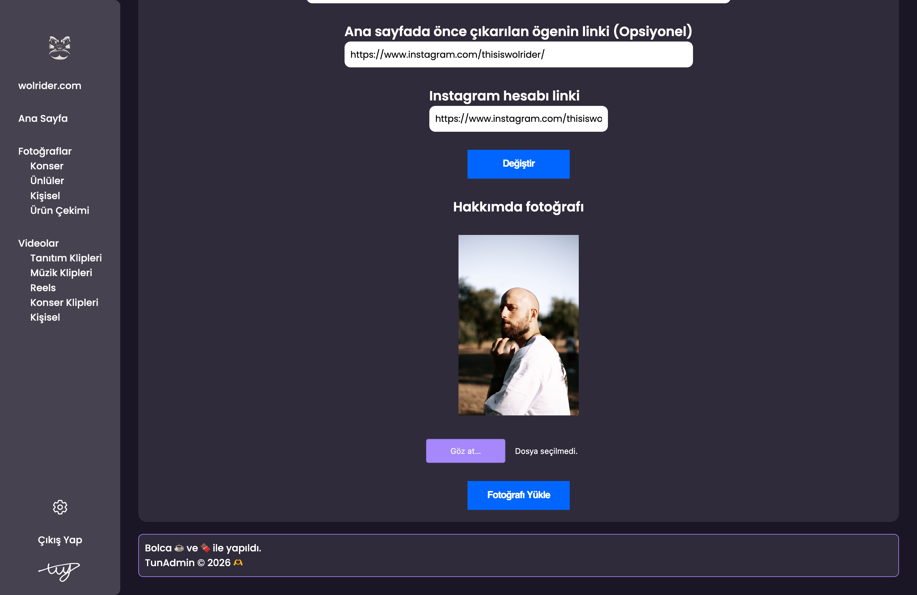 Wolrider admin content management screen
